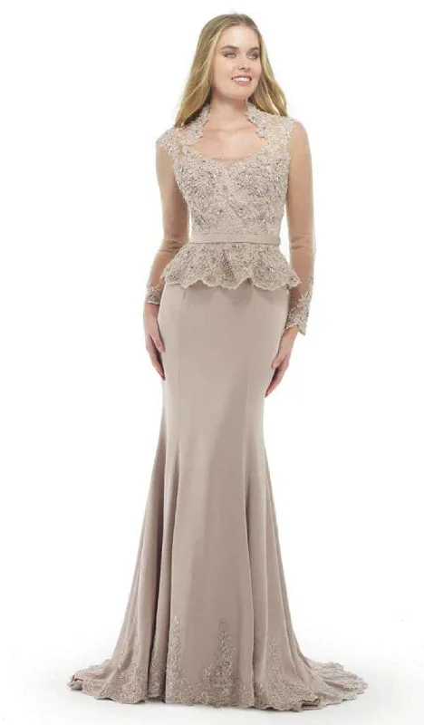 women's travel dressesMorrell Maxie Queen Anne Neckline Beaded Sheath Gown 15875 - 1 pc Sand In Size 12 Available