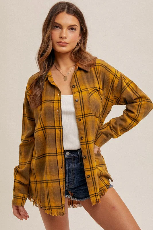 women's tops for cocktail partiesMustard Plaid Shirt - FINAL SALE