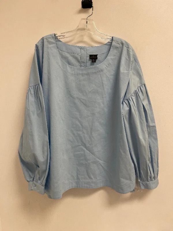 women's tops for those who love to experiment with fashionTop Long Sleeve By Worthington In Blue, Size: 2x