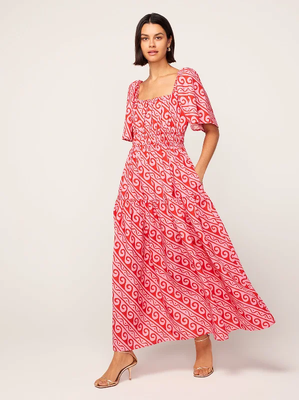 Backless DressLouisa Pink Wave Print Maxi Dress