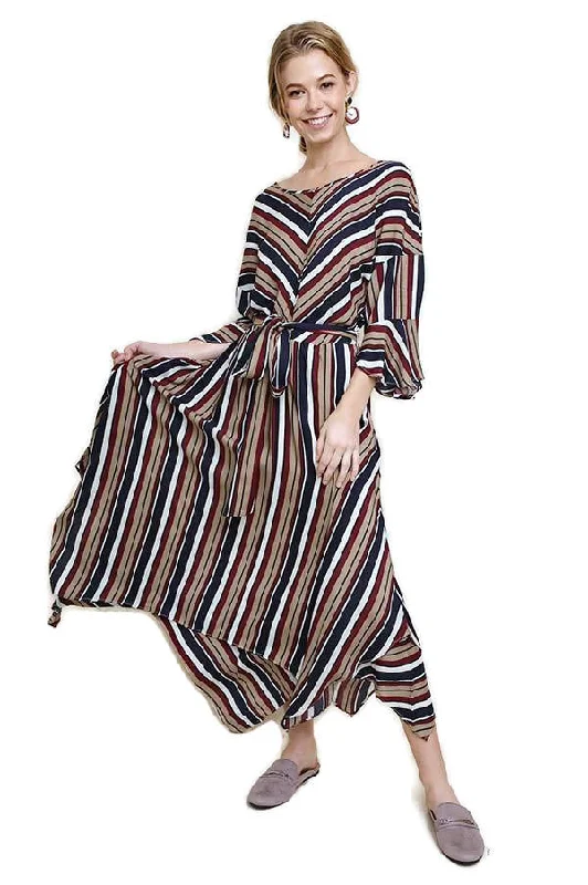 Metallic DressStriped Bell Sleeve Maxi Dress