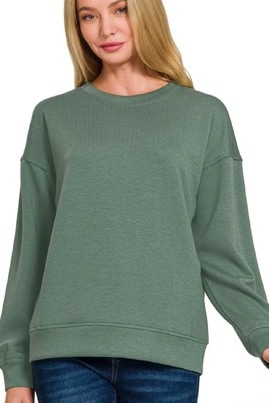 women's tops for those who want to create outfits that reflect their personal style and sense of fashionHunter Green Scuba Round Neck Sweatshirt