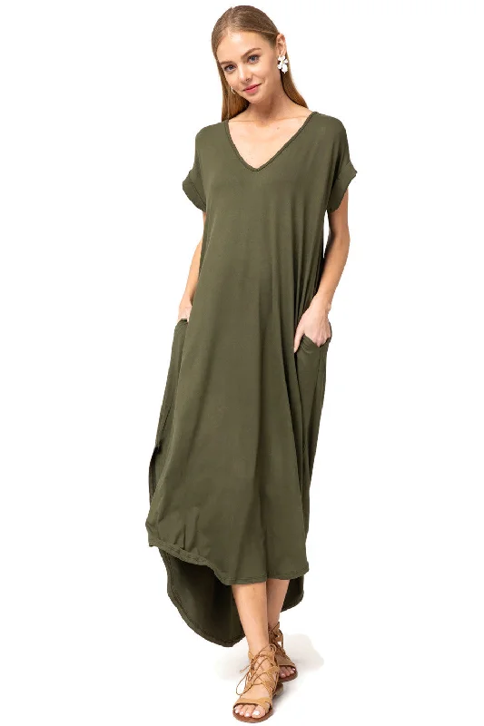 Tea-Length DressEveryday Pocket Maxi Dress,  Olive