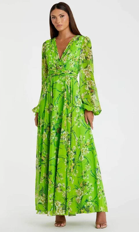 Laced DressIeena Duggal 56013 - Long Puff Sleeve Floral Maxi Dress