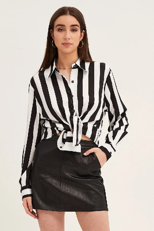 women's tops with lace-up frontsBlack Shirt Long Sleeve Collared Button Up Longline