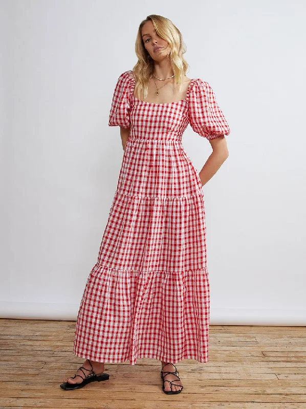 Lace DressGianna Tie Back Red Gingham Maxi Dress