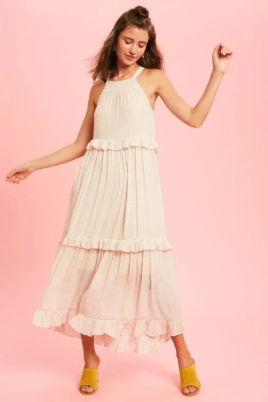 women's limited-edition dressesTiered Ruffle Maxi Dress, Champagne