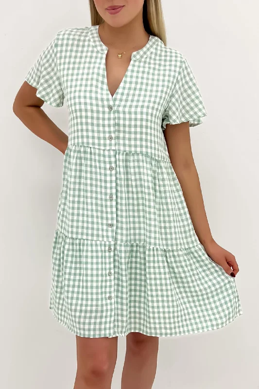 Button-Down DressElijah Mini Dress Sage Gingham