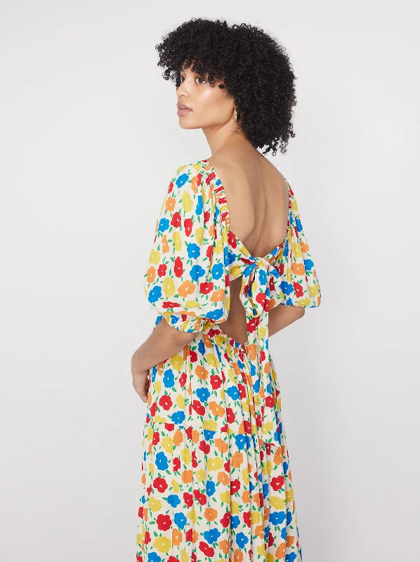 Wedding DressGianna Tie Back Yellow Floral Maxi Dress