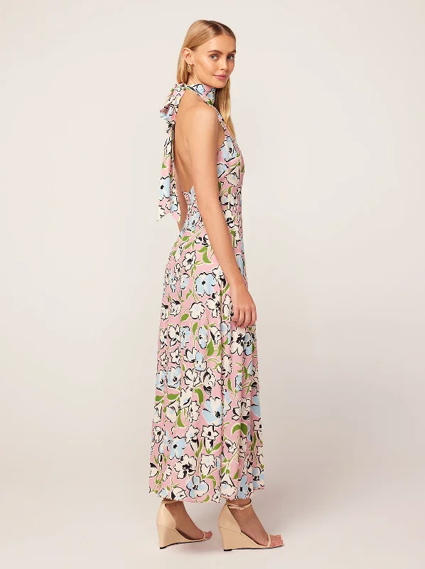 Sweetheart Neckline DressDakota Pink Floral Print Halterneck Maxi Dress