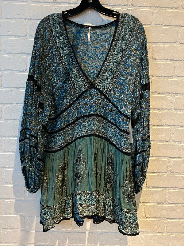 women's tops with embroidery detailsTunic Long Sleeve By Free People In Black & Blue, Size: M