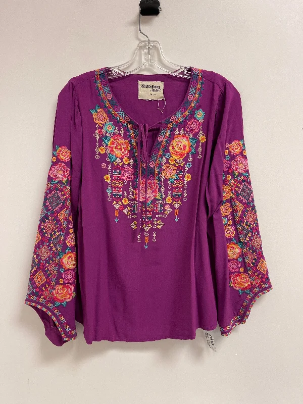 women's tops for those who love to shop for unique findsTop Long Sleeve By Savanna Jane In Purple, Size: M