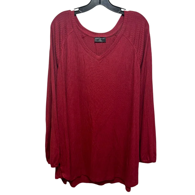 women's tops in solid colorsV- Neck Swing Top Long Sleeve By Lane Bryant In Red, Size: 18