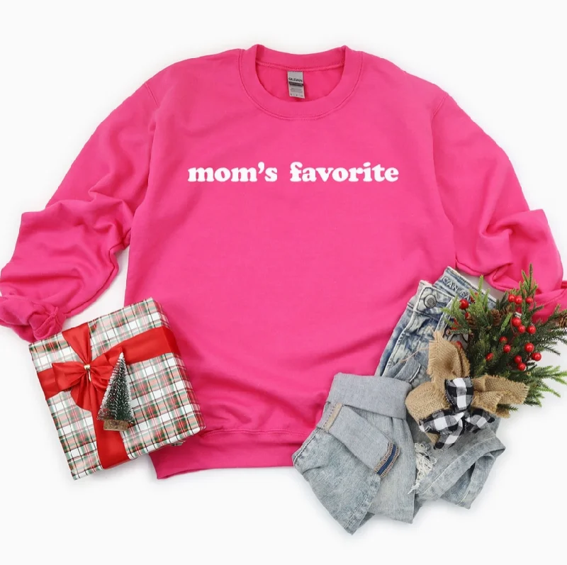 women's tops with sheer overlaysPink Mom's Favorite Sweatshirt