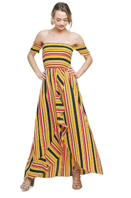 Embellished DressStriped Ruffle Tulip Maxi Dress, Sunray