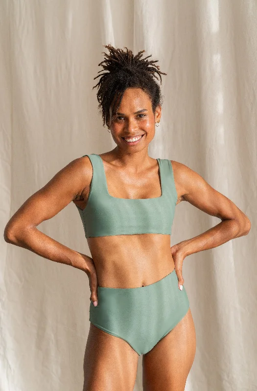 Laced-Up Female SwimwearEden Top Army Green