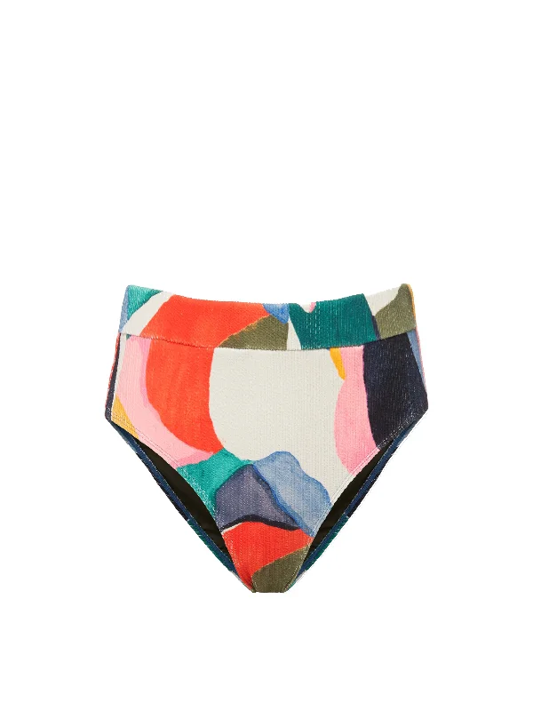 Stretchy Bikini Tops FemaleHi Leg Hi Waist Bottom In Carta Colorblock Texture