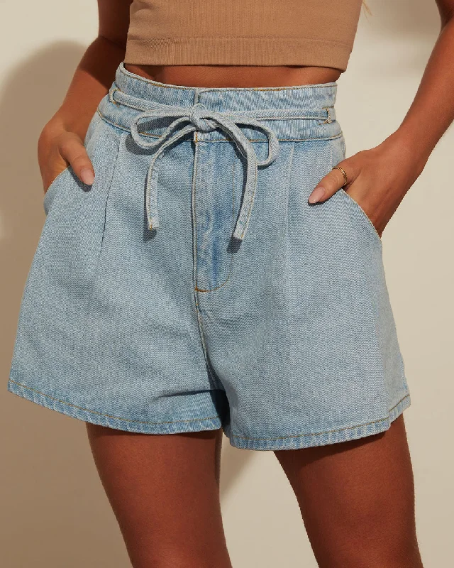 Fallon Tie Waist Wide Leg Denim Shorts