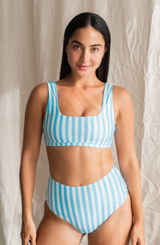 Ruffle-Trimmed Female SwimwearJane Top Powder Blue Stripe Print