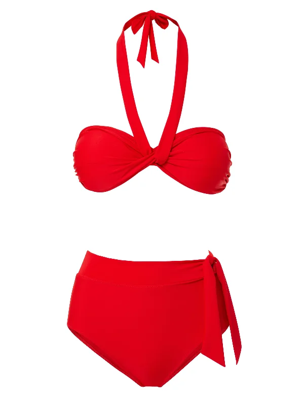 Skirt Female SwimwearLoryn Top + Side Tie High Waist Bottom in Cherry Red