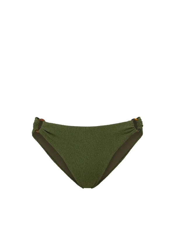 High-Waisted Female SwimwearRing Trim Bottom Olive Texture