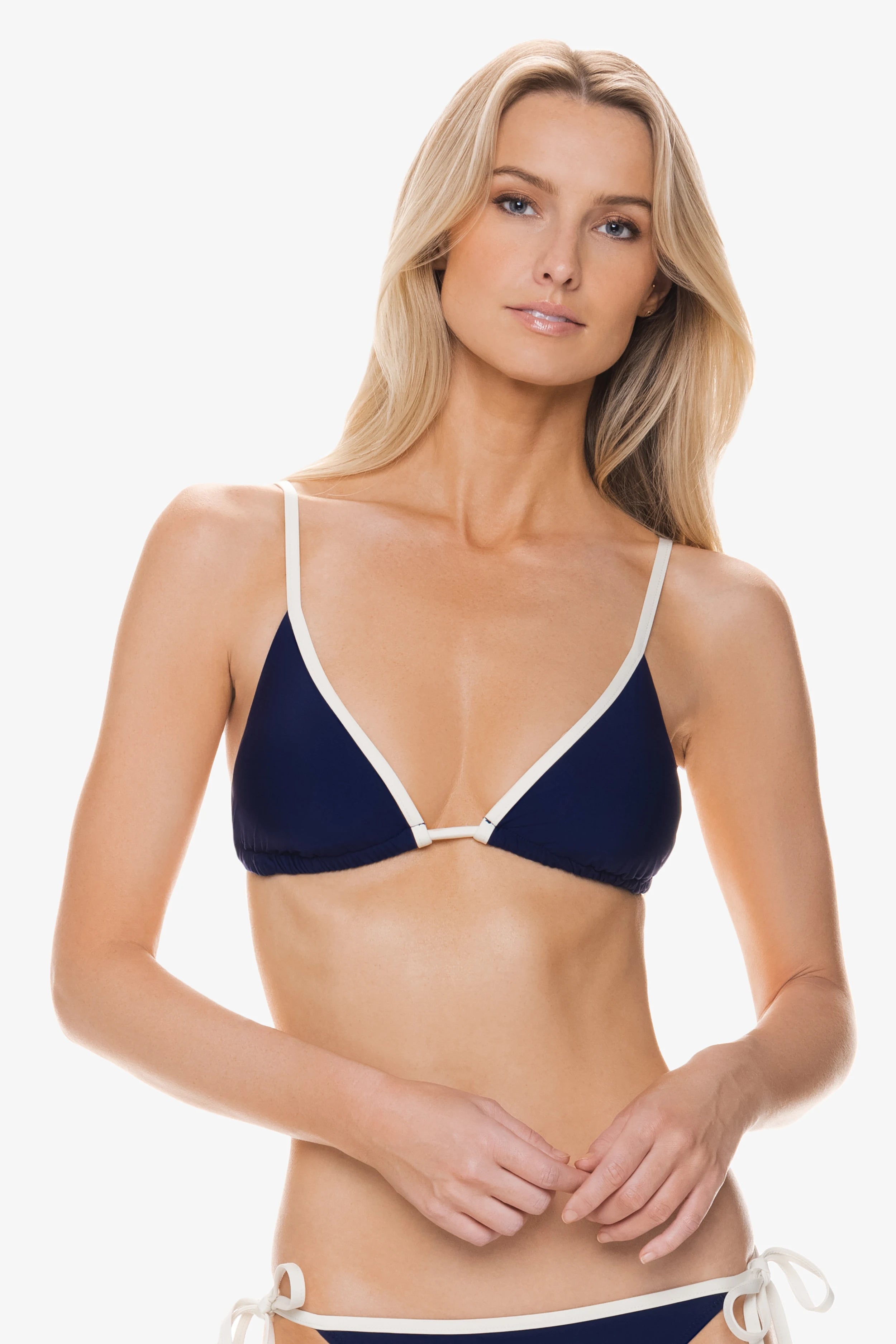 Supportive Female SwimwearOver The Shoulder String Top  |  Navy Ivory