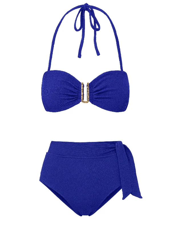 Halter Bikini FemaleCindy Top + Side Tie High Waist Bottom in Iris