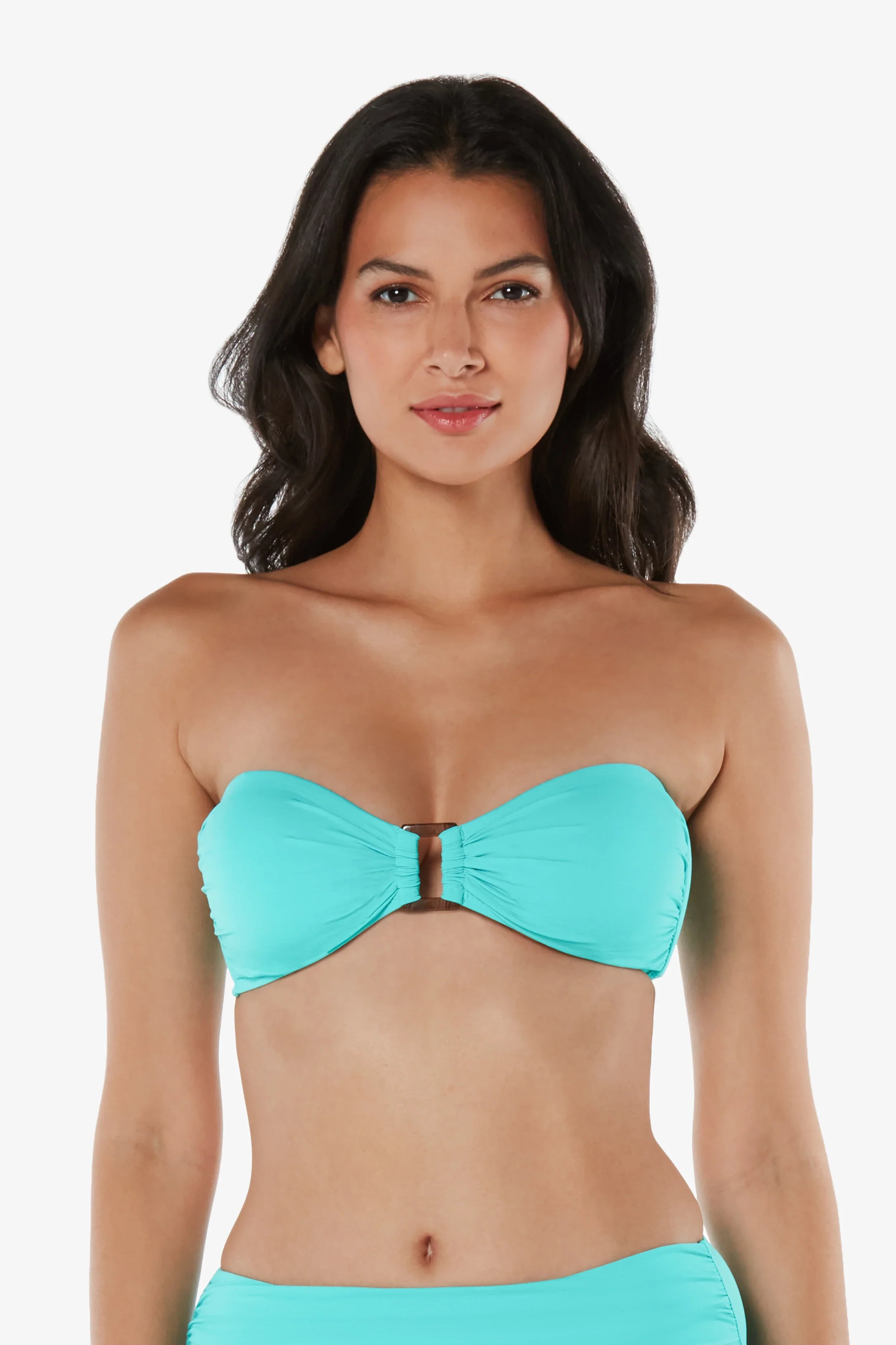 Lace-Up Female SwimwearHook Back Tortoise Bandeau  |  Textured Seafoam Aqua