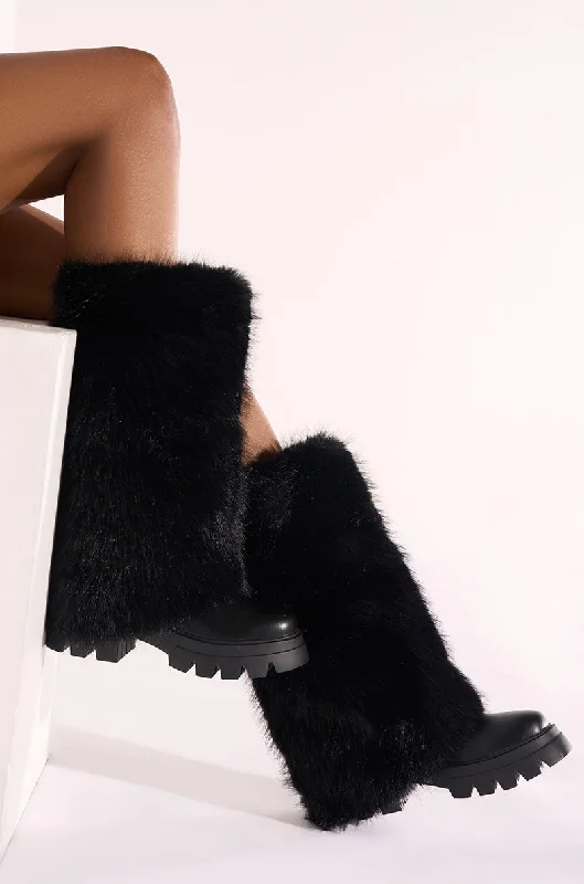 AZALEA WANG AHSOKA BLACK FUR FLATFORM BOOT