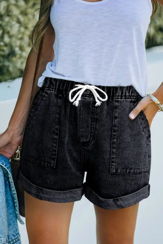 Drawstring High Waist Denim Shorts