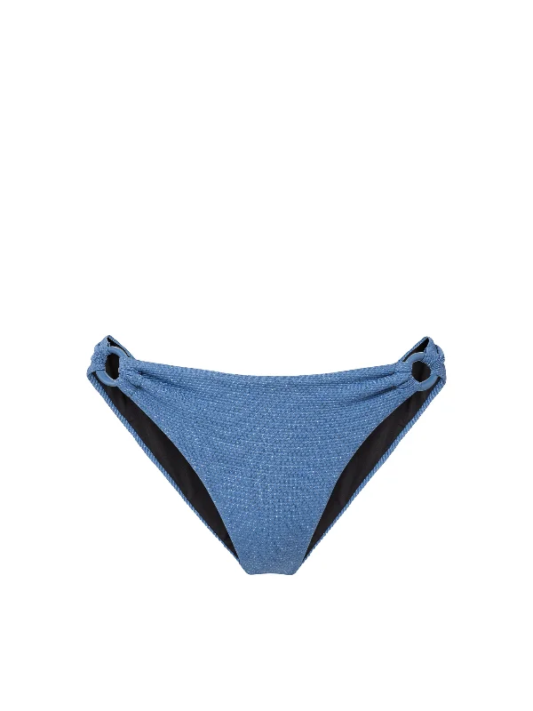 Fashionable Female SwimwearRing Trim Bottom In Steel Blue Metallic Pique