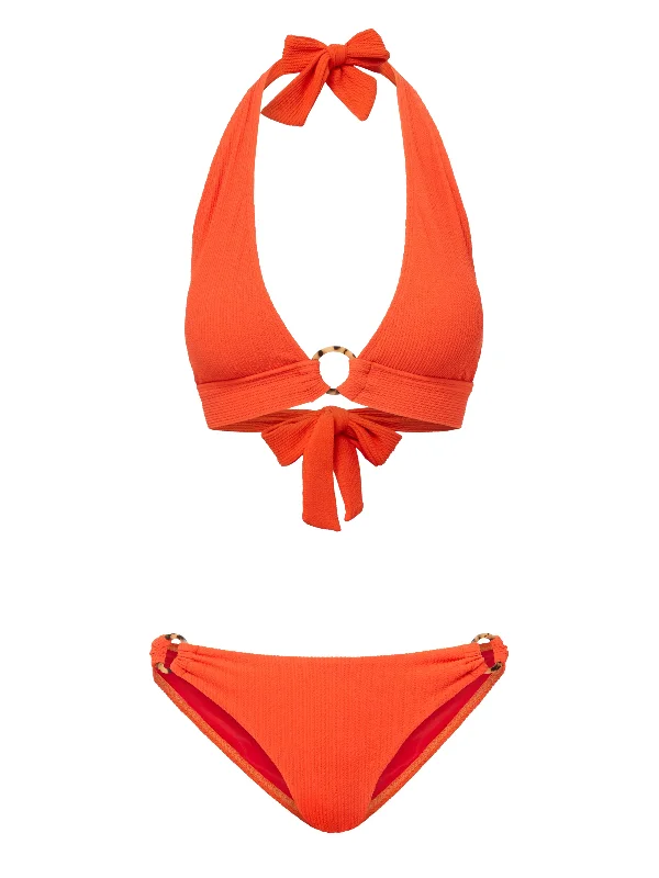 Mesh Female SwimwearErin Top + Ring Trim Bottom in Flame Texture