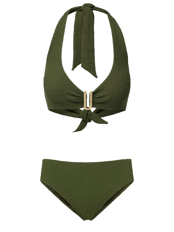 Recycled Female SwimwearMelissa Top + Classic Midrise Bottom in Olive Texture