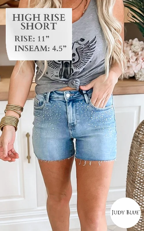 The Monica High Waist Rhinestone Embellishment Denim Shorts (REG/CURVY) | Judy Blue - Final Sale