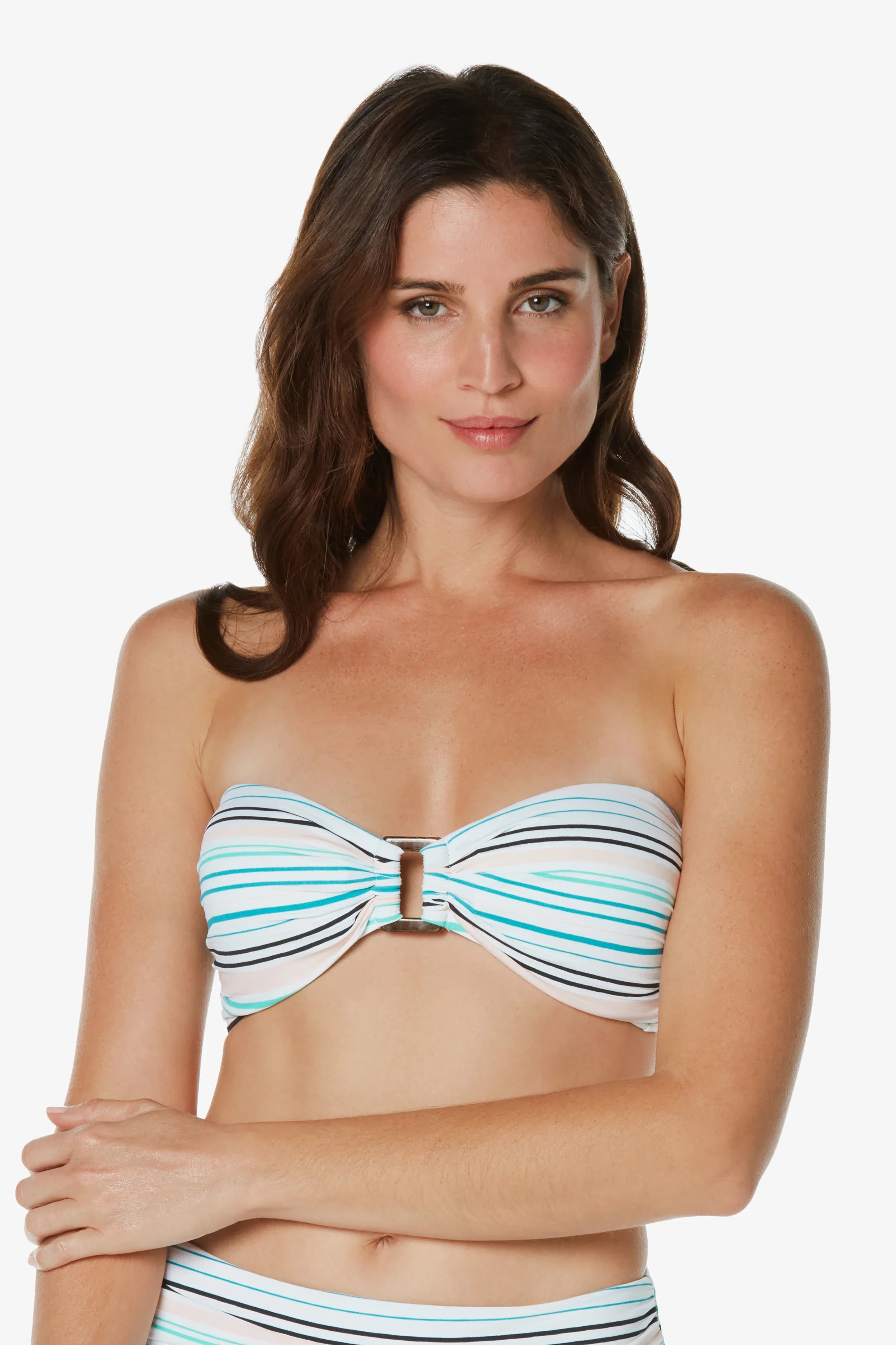 Resort Female SwimwearHook Back Tortoise Bandeau  |  Textured Coastal Stripe