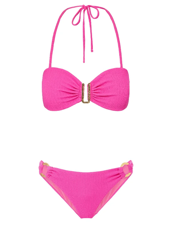 Matching Swimwear Set FemaleCindy Top + Ring Trim Bottom in Shocking Pink Texture