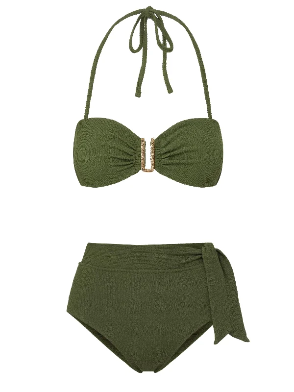 Pants Female SwimwearCindy Top + Side Tie High Waist Bottom in Olive Texture