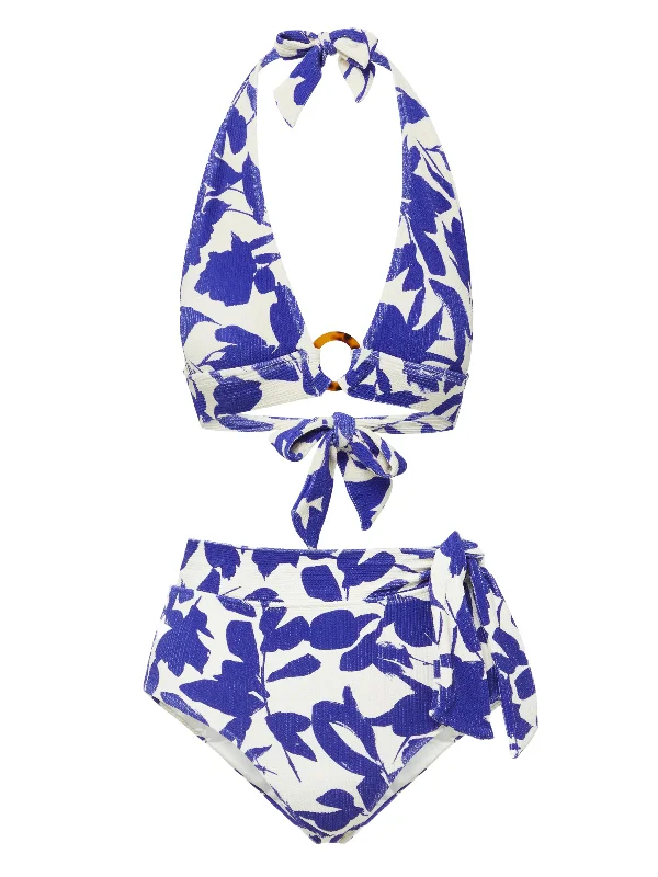 Low-Cut Female SwimwearErin Top + Side Tie High Waist Bottom in Moraea Garden