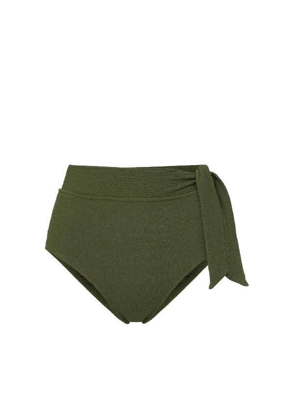 UV-Protective Female SwimwearSide Tie High Waist Bottom Olive Textured Stripe