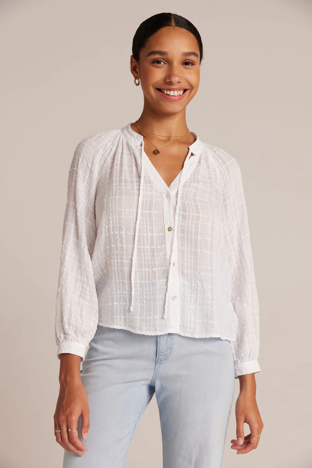 women's tops for picnics in the parkFull Sleeve Raglan Button Down - White