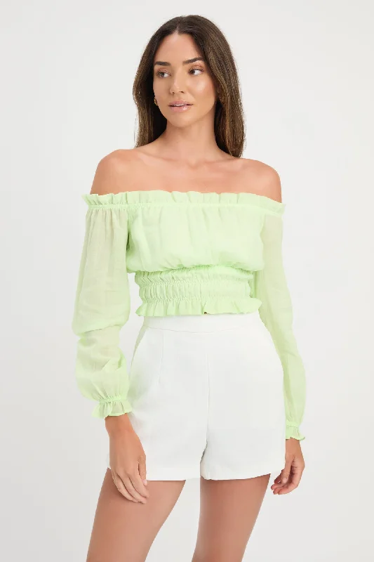 women's tops with ruffled hemsGeorgette Off Shoulder Top