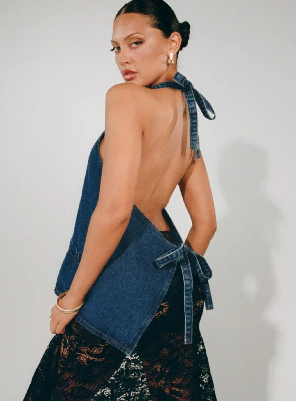 women's tops for minimalist aestheticsHills Halter Denim