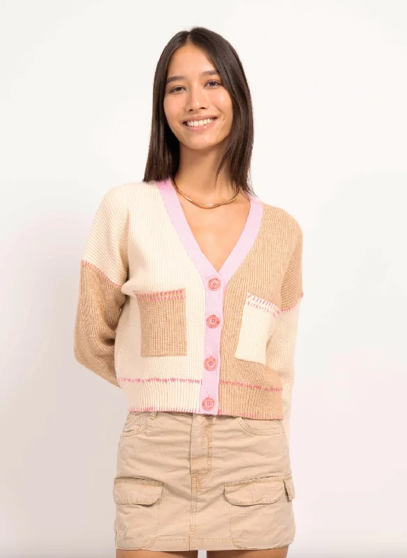 women's tops for maximalist fashion loversMallory Color Block Cardigan - Ivory