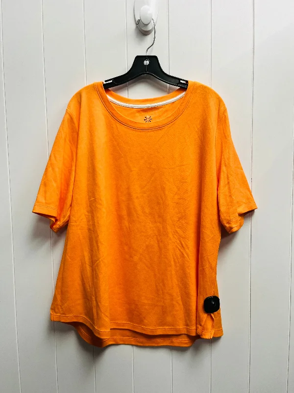 women's tops with spaghetti straps and deep V-necksTop Short Sleeve Basic By Isaac Mizrahi Live Qvc In Orange, Size: Xl