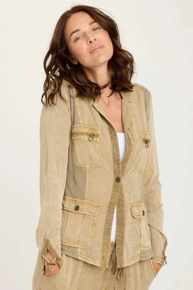 satin women's topsTula Blazer - Distressed Wash Linwood