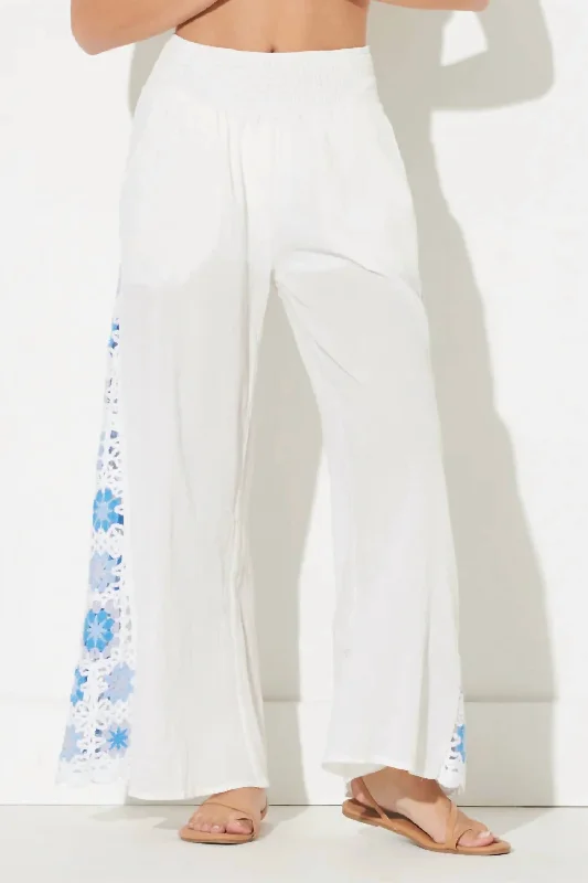 women's designer pantsCrochet Inset Pant In White