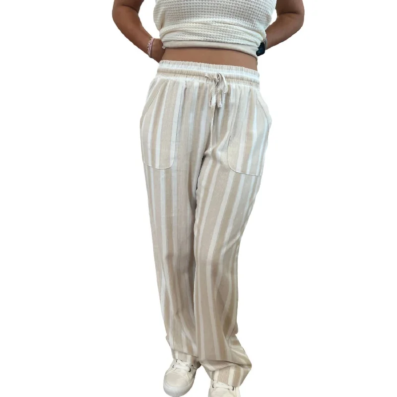 women's high-performance pantsLinen Pants With Pockets In Khaki/ivory