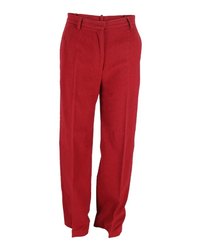 women's workout pantsMax Mara Straight Leg Trousers in Red Cotton