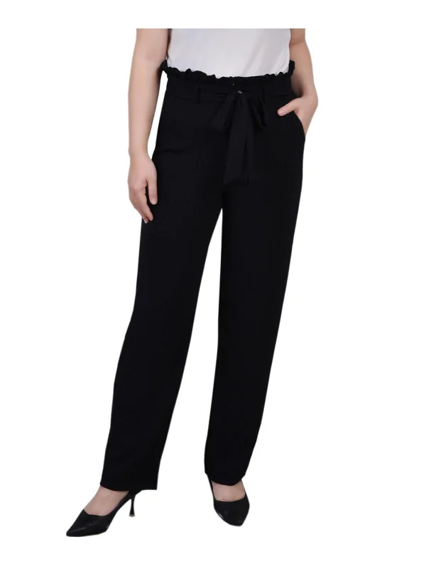 women's sustainable pantsPetites Womens Pocket Belted Dress Pants