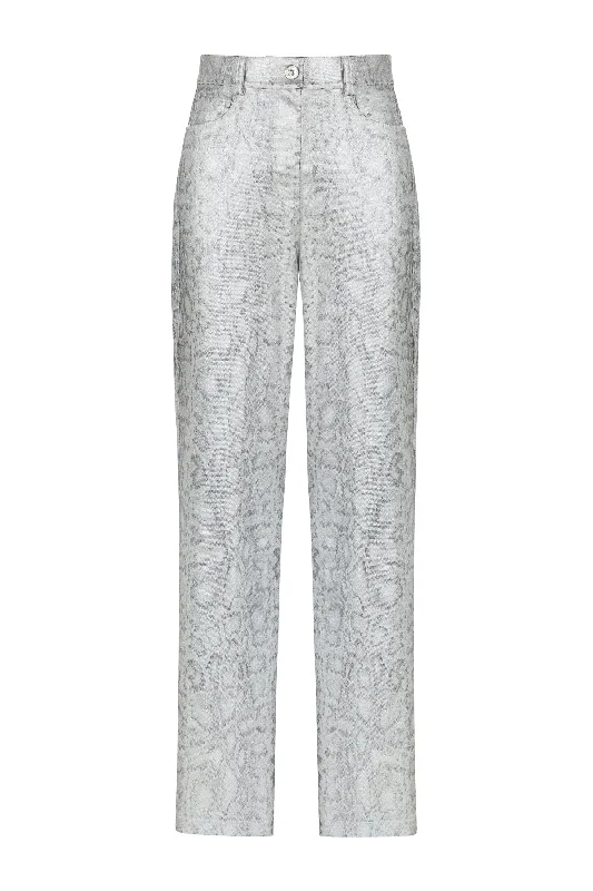 women's relaxed-fit pantsSilver Snake Print Pants